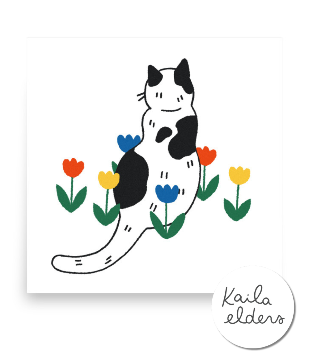 “In the Garden” cat poster by Kaila Elders | Charity print for animal lovers