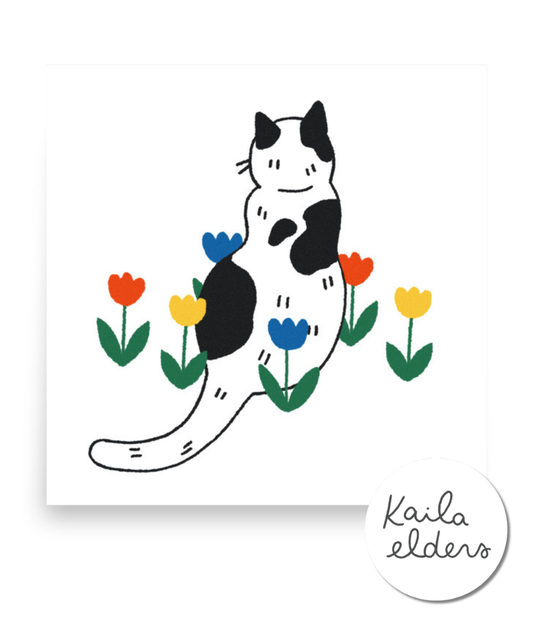 “In the Garden” cat poster by Kaila Elders | Charity print for animal lovers