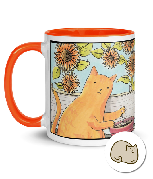 “Sunflower Daydreams” cat mug by Lavender Cats | Charity mug for animal lovers