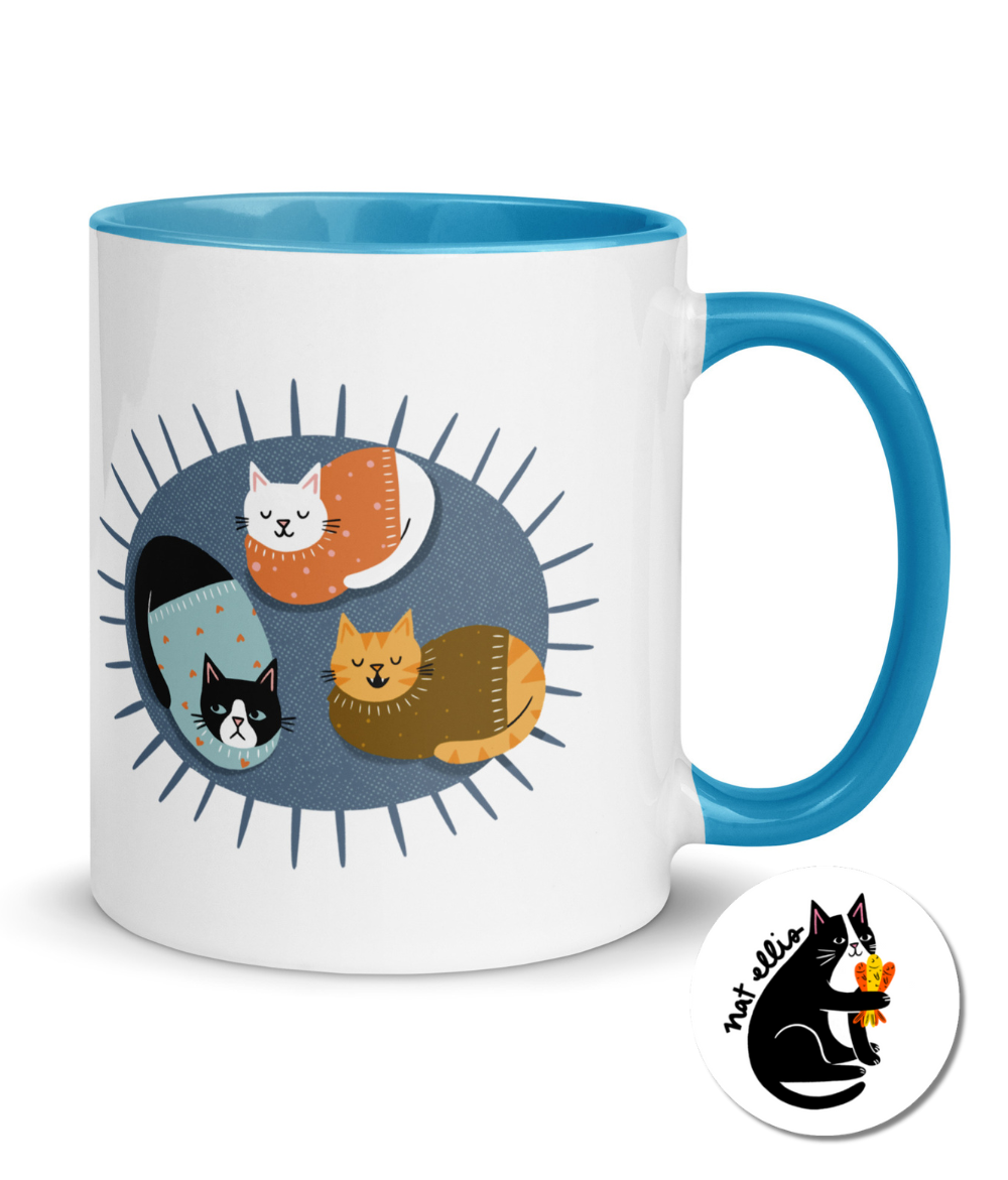 “Live, Lounge, Loaf” cat mug by Nat Ellis | Charity Mug for animal lovers