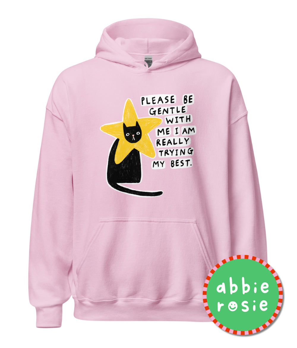 “Please be gentle with me” cat hoodie by Abbie Rosie | Charity hoodie for animal lovers