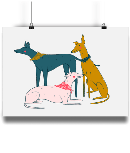 "Greyhound Girl Gang" Print by Kaila Elders | A4 Fine Art Print for dog lovers