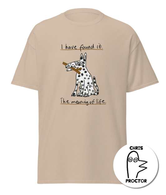 “The Meaning Of Life” dog t-shirt by Chris Proctor | Charity t-shirt for animal lovers