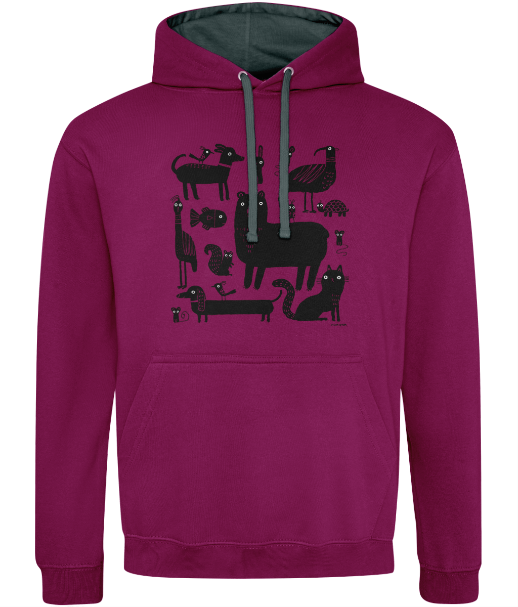 "Contrast Animals" Hoodie by Terry Runyan | Cosy & Eco-Friendly