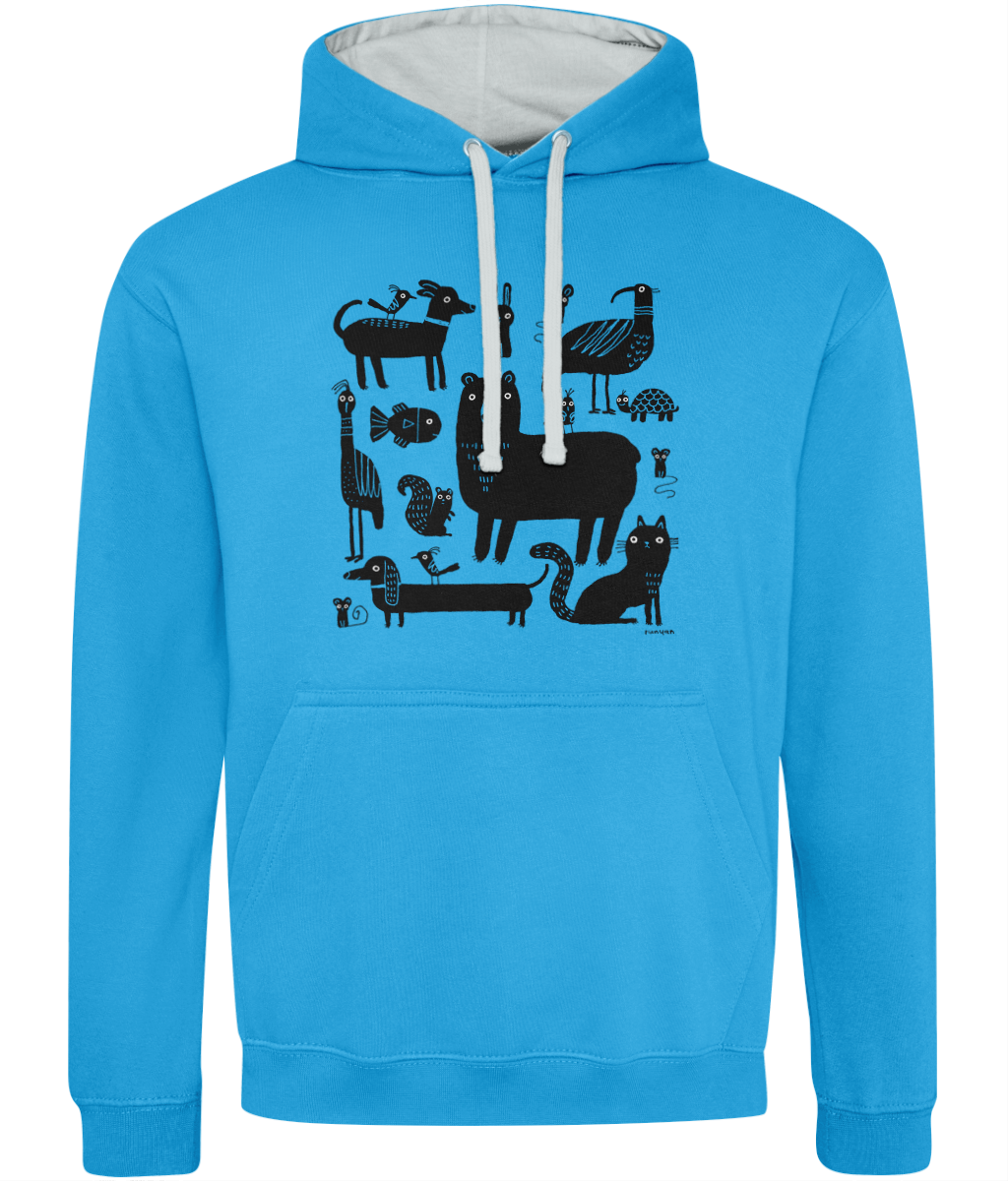 "Contrast Animals" Hoodie by Terry Runyan | Cosy & Eco-Friendly