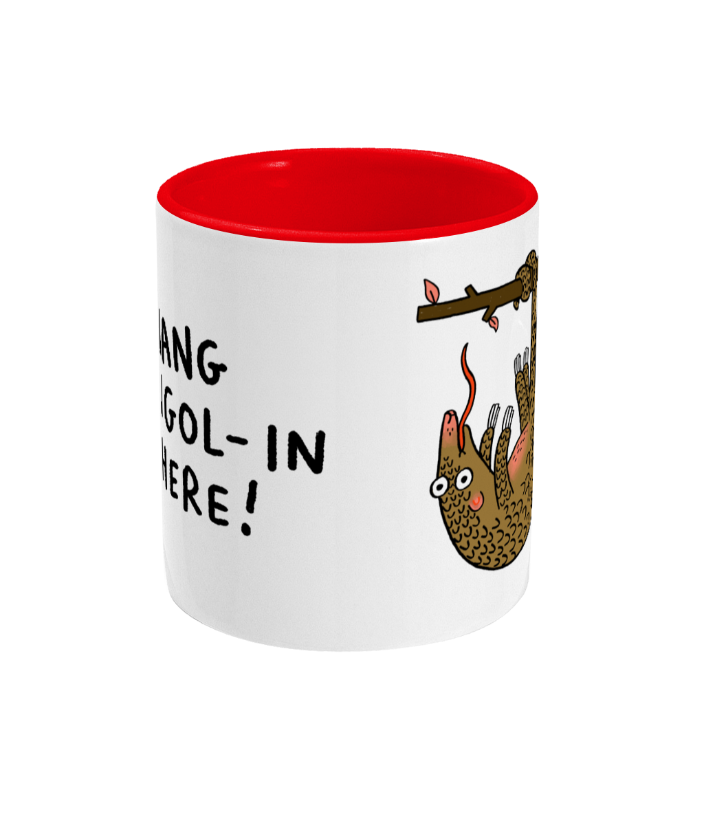 “Hang pangol-in there!” by Gemma Correll - charity design - Two-Toned Mug | Support Pangolin Conservation