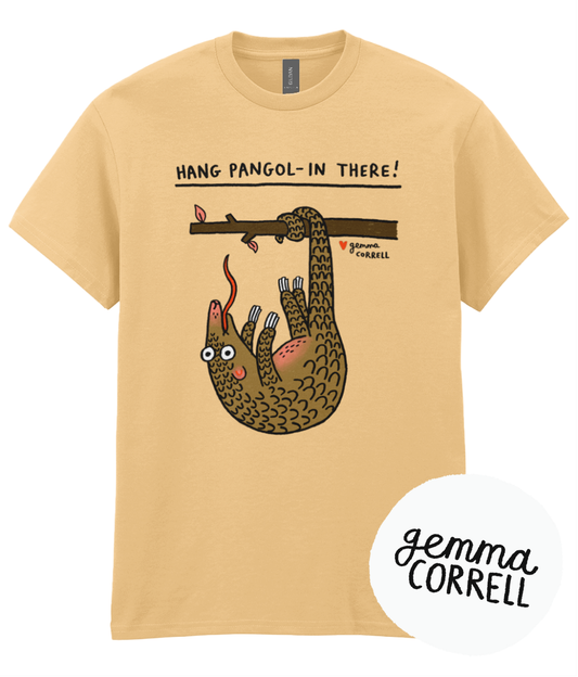 “Hang pangol-in there!” by Gemma Correll - charity design - T-shirt in 100% cotton | Support Pangolin Conservation