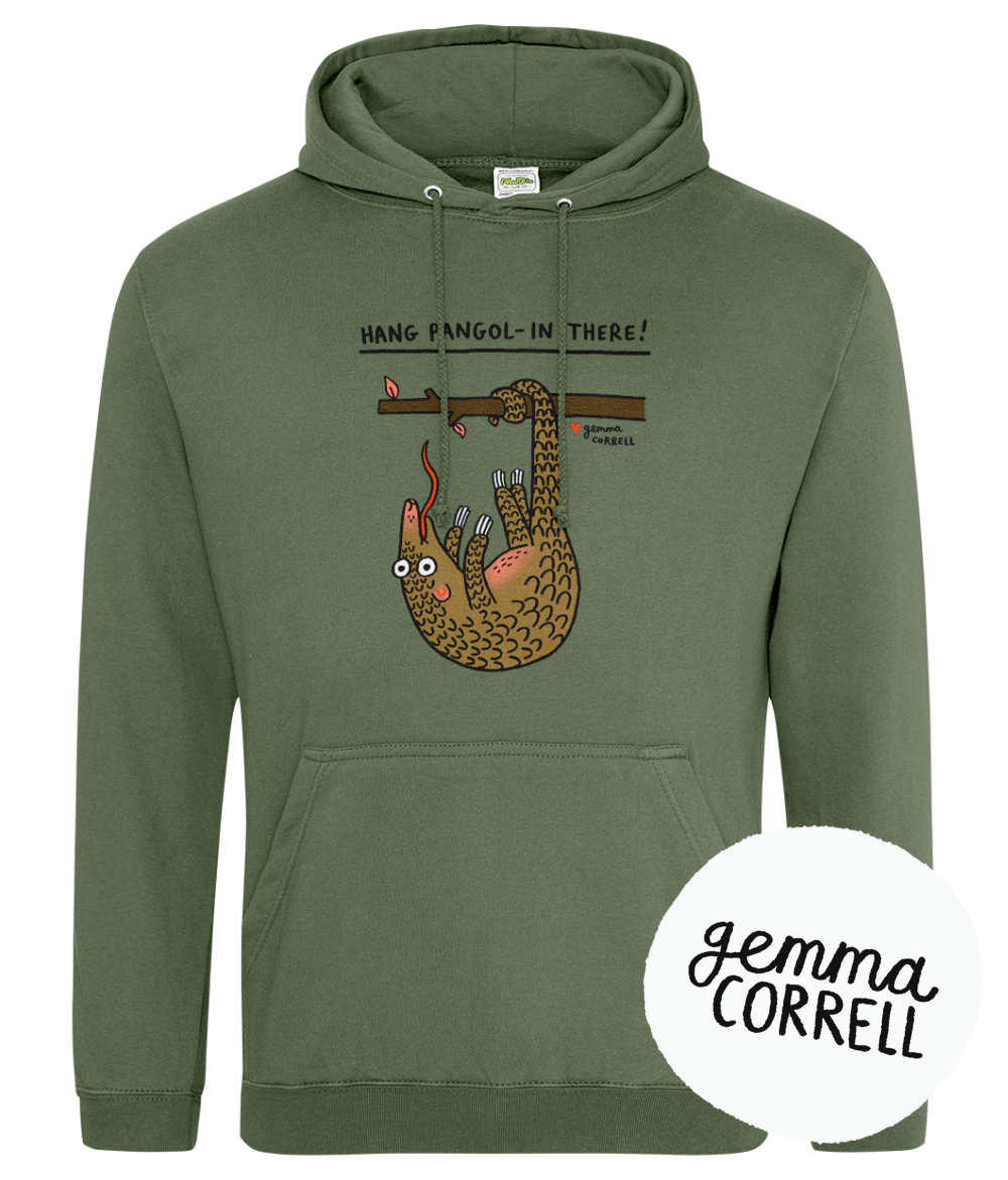 “Hang pangol-in there!” by Gemma Correll - Charity design - Cosy hoodie | Support Pangolin Conservation