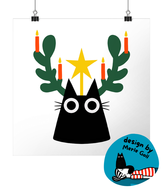 "Yule Cat" Print by Merle Goll | 8x8" Square Lustre Finish Print