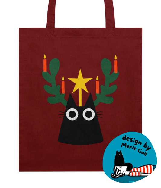 "Yule Cat" Tote Bag by Merle Goll | Christmas Edition | Eco-Friendly & Organic Cotton