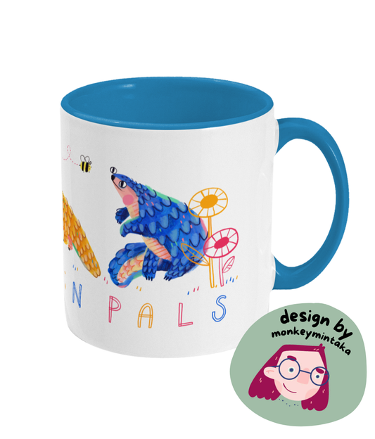 “Pangolin Pals” by monkeymintaka - Design with slogan - Two-Toned Mug | Support Pangolin Conservation