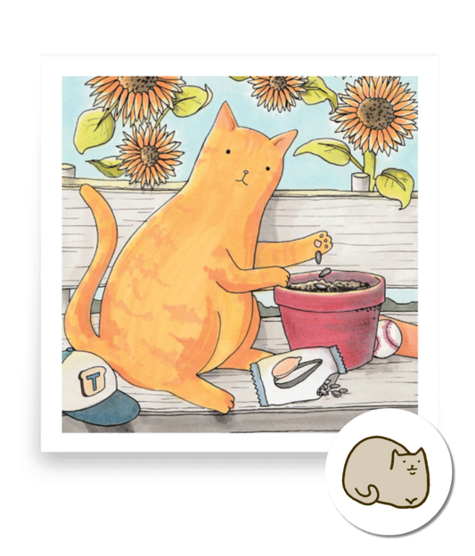 “Sunflower Daydreams” cat poster by Lavender Cats | Charity poster for animal lovers