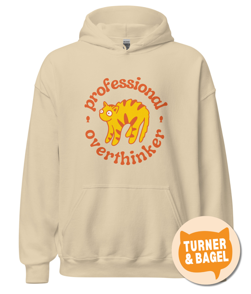“Professional overthinker” cat hoodie by Turner & Bagel | Charity hoodie for animal lovers
