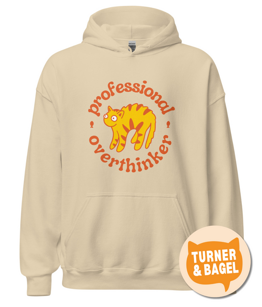 “Professional overthinker” cat hoodie by Turner & Bagel | Charity hoodie for animal lovers