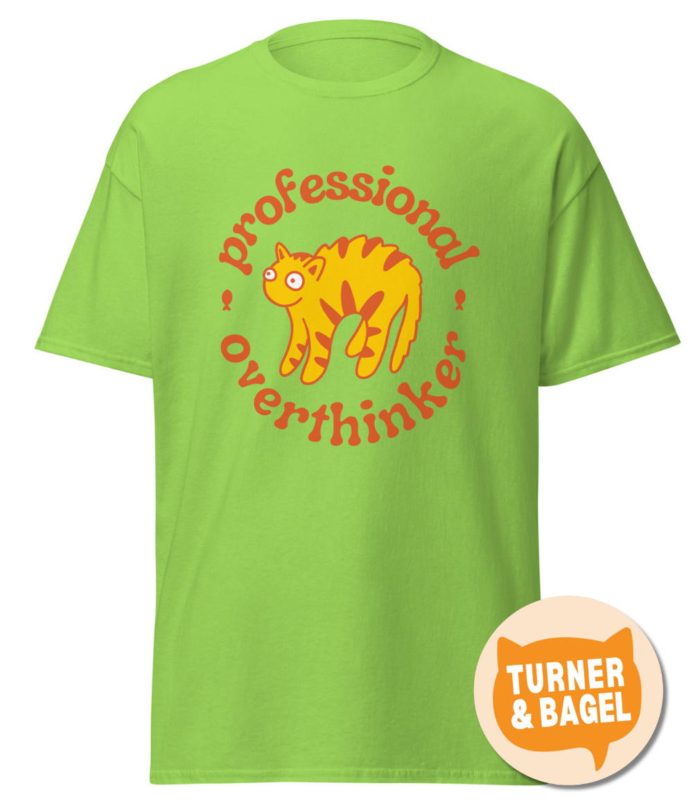 “Professional overthinker” cat t-shirt by Turner & Bagel | Charity t-shirt for animal lovers