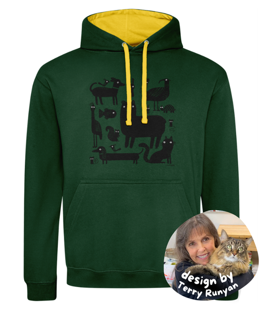 "Contrast Animals" Hoodie by Terry Runyan | Cosy & Eco-Friendly