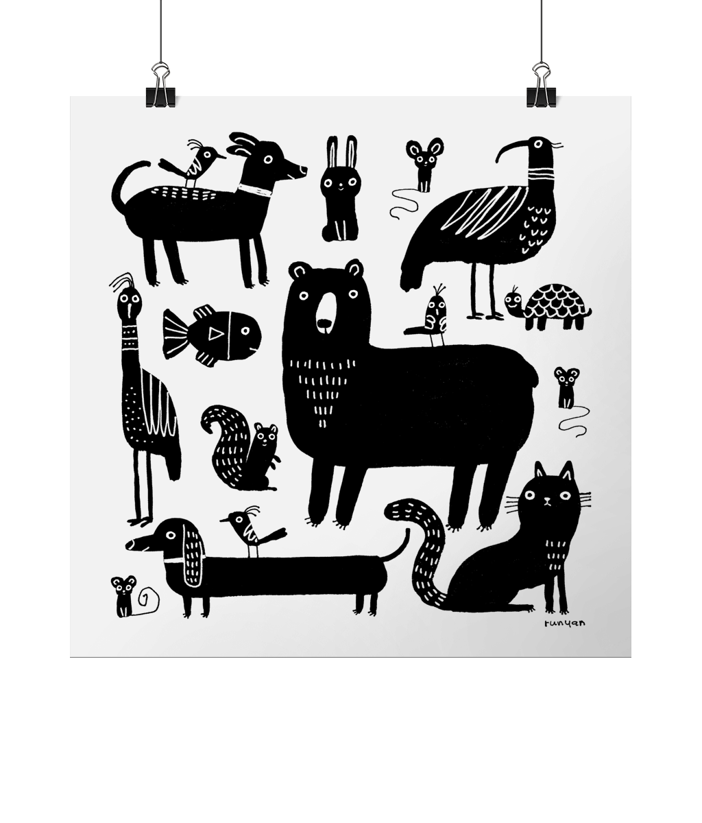 "Contrast Animals" Print by Terry Runyan | Square 8x8"