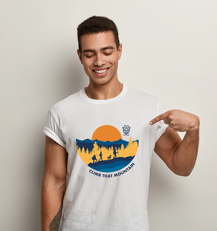 Climb That Mountain Unisex T-Shirt - Navy Logo | Nature's Calling & Adventure | Eco-Friendly