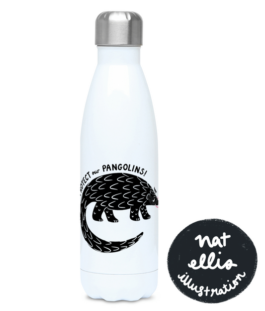 “Protect our pangolins” by Nat Ellis - charity design - Stainless steel water bottle | Support Pangolin Conservation