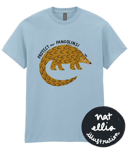 “Protect our pangolins” by Nat Ellis - charity design - T-shirt in 100% cotton | Support Pangolin Conservation