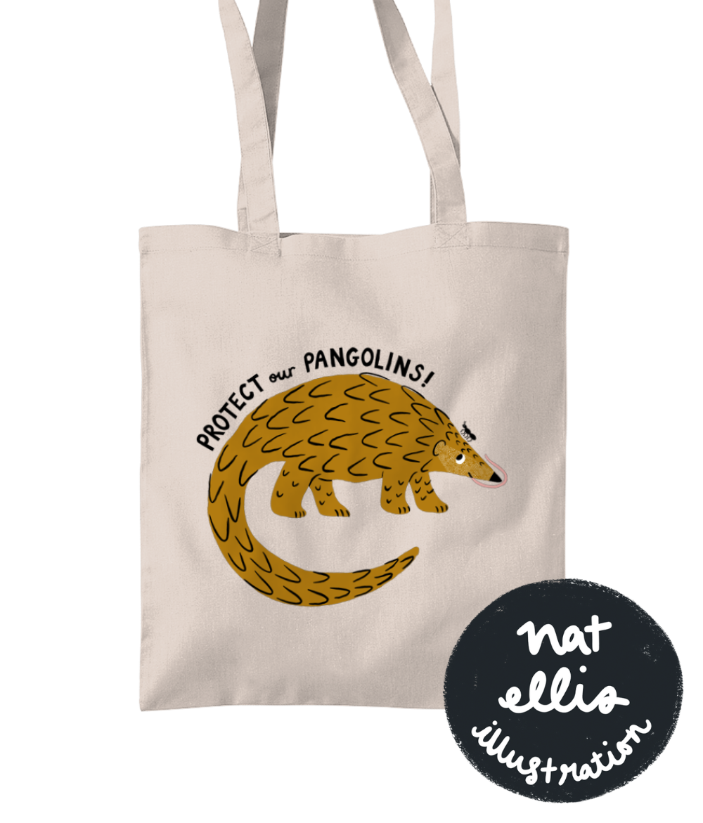 “Protect our Pangolins” by Nat Ellis - charity design - Cotton tote bag | Support Pangolin Conservation