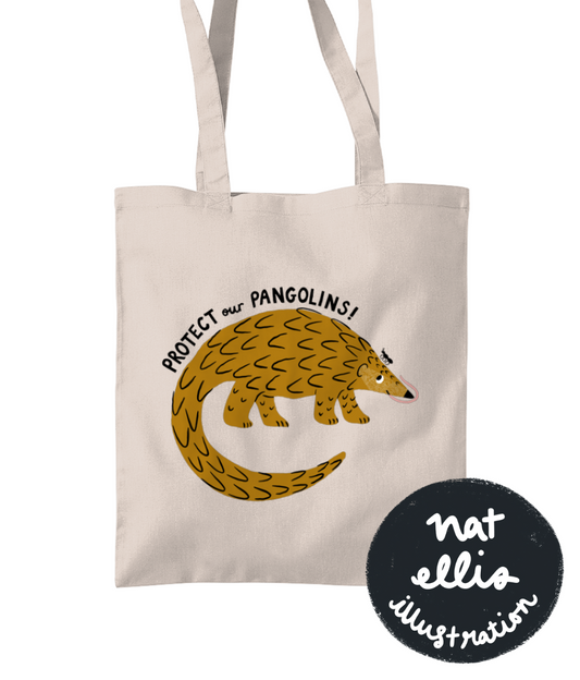 “Protect our Pangolins” by Nat Ellis - charity design - Cotton tote bag | Support Pangolin Conservation